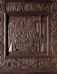 Martirio de San Pedro, detalle de la puerta central de la basílica, decorada 1439-45 (detalle)